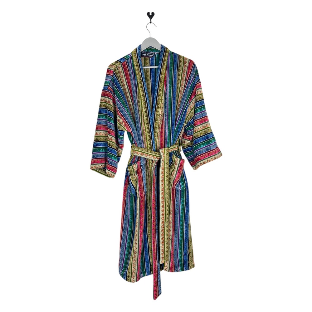 Vintage Norm Thompson Thick Terry Cloth Robe Multi Color Stripe Cotton OS